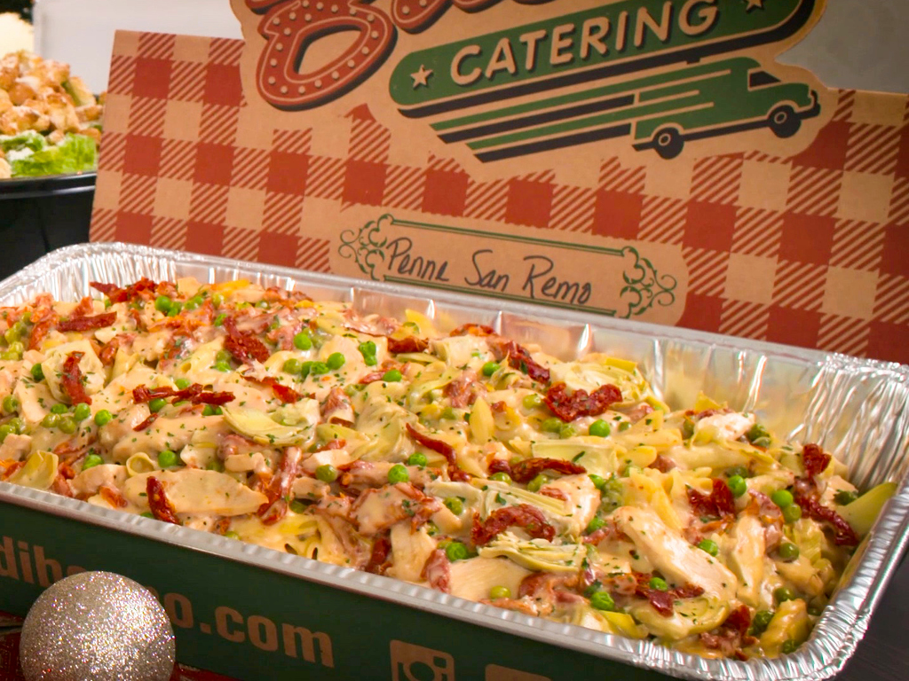Penne San Remo in a catering tray